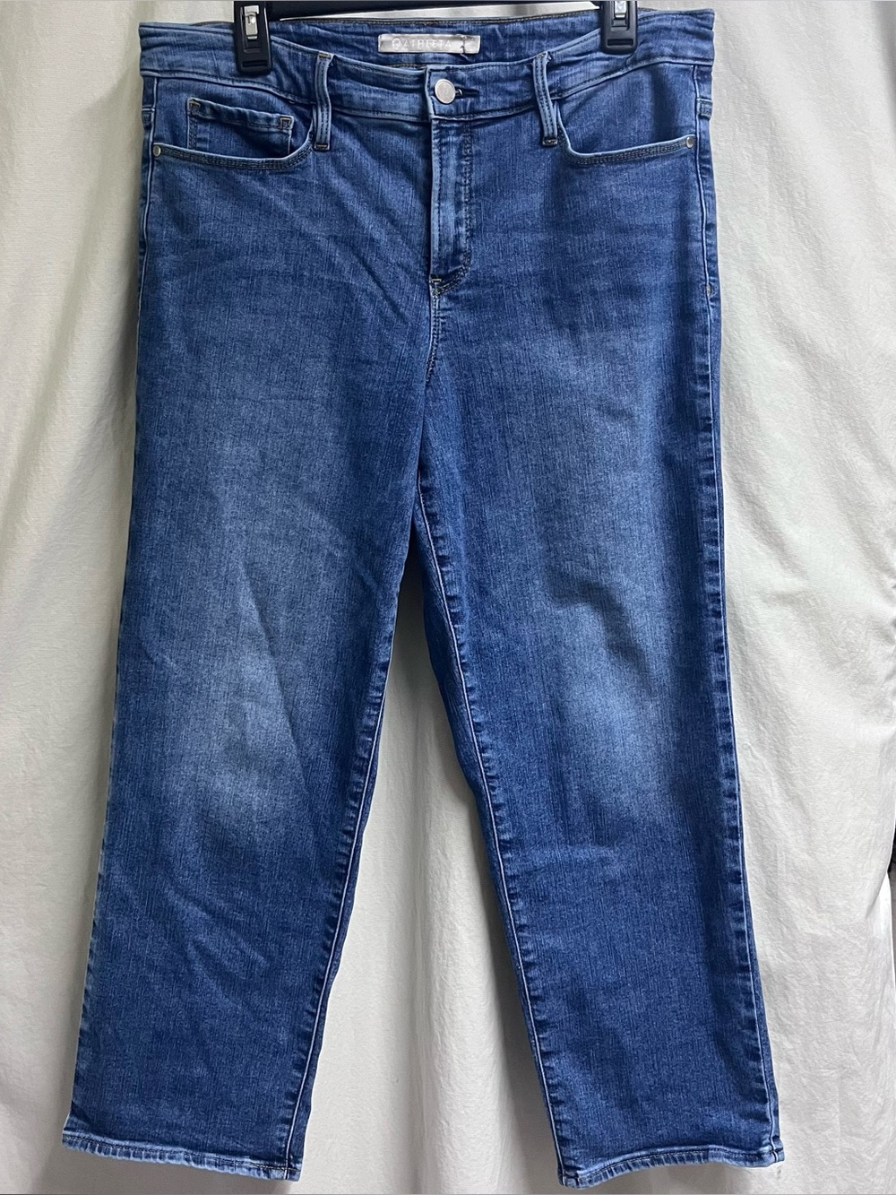 Athleta Womens Capri 14 Blue Sculptek Straight Leg Stretch Denim Mid Rise